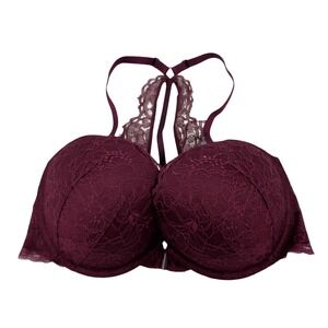 Victorias Secret Very Sexy Push Up Bra 36DD Burgundy Lace Rhinestone Racerback